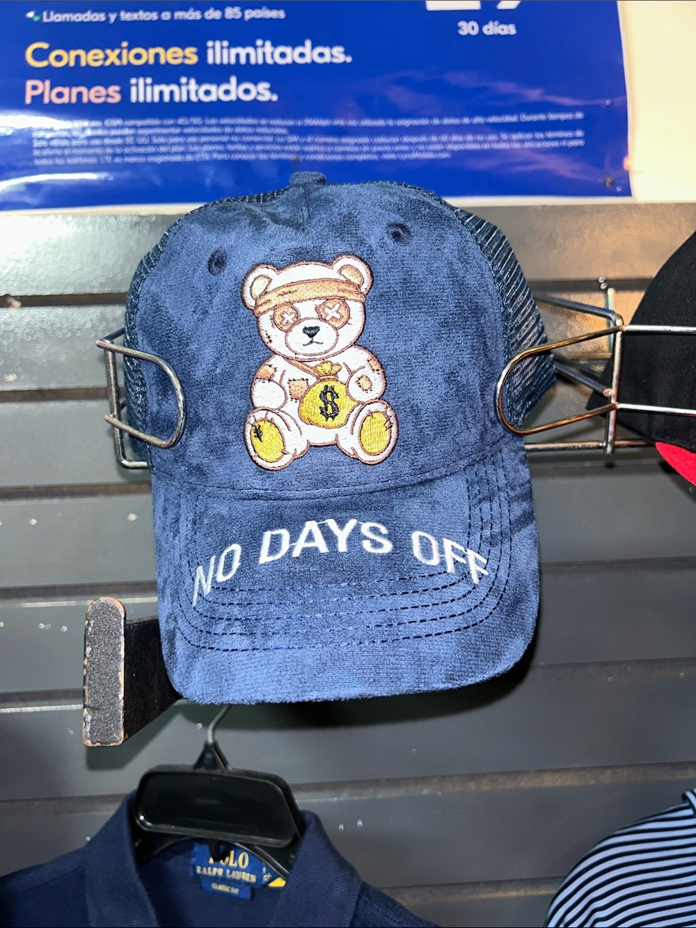 Navy Blue Teddy Bear 'No Days Off' Baseball Cap